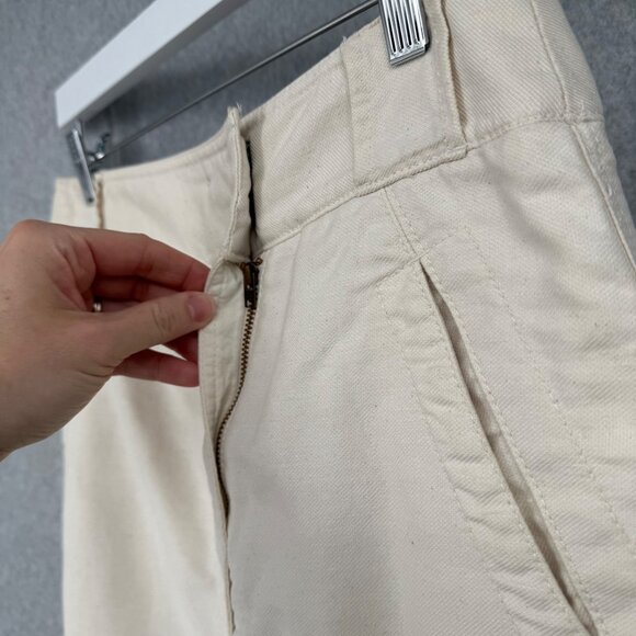 Loft Womens Linen Blend Pencil Skirt Size 8 Cream Asymmetrical Coastal Casual - Picture 2 of 11